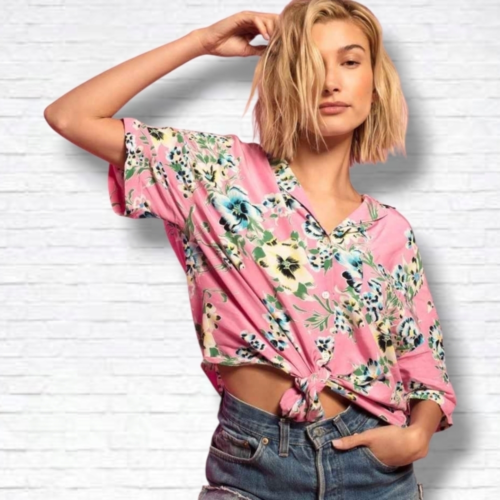 Levi's Clover Romantic Floral Sachet Pink Tie Front Button Down Shirt Size S